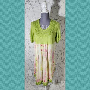 Unbranded Green Ombre Floral Embroidered Flowy Shift Dress